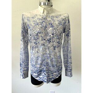 ZARA Man ~ Slim Fit Blue & White Long Sleeve Button-Up Shirt With